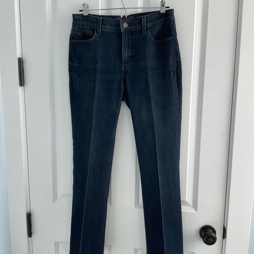 NYDJ Dark Blue Straight Leg Jeans with Rhinestone Details